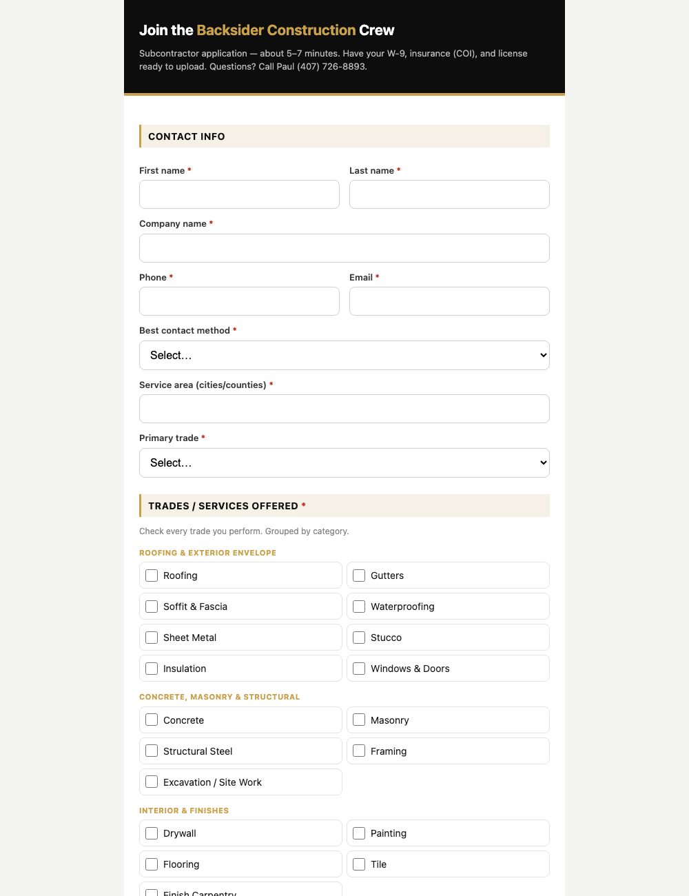 Collect subcontractor details and documents.